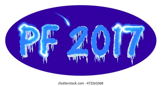 Congratulation to the new year 2017. Greeting banner with glowing text, numbers, icicles and flash