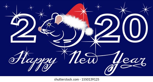 congratulation new Year postcard white rat vector 