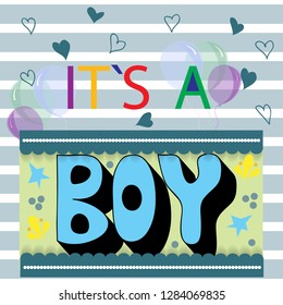 Congratulation for  newborn boy in doodle art style. Vector illustration.