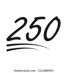 Congratulation number lettering, 250 celebrate follower icon, web online post vector illustration .