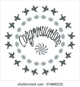 Congratulation on greeting card. Text congratulation. Background with bird