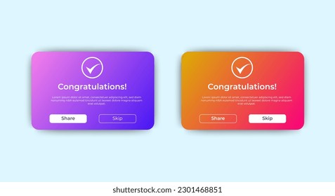 Congratulation Pop Up UI kit design for website, mobile or app. vector