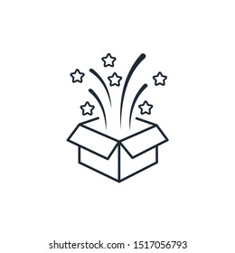 Congratulation. Present. Fireworks. Vector linear icon on a white background.