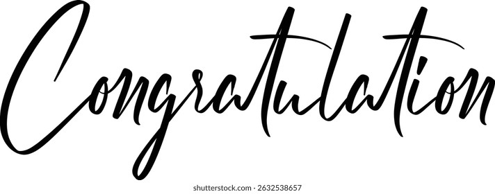 Congratulation text in black color isolated on white background. Hand drawn lettering style, one line drawing, signature, calligraphy, monoline. vector Illustration use for banner design.
