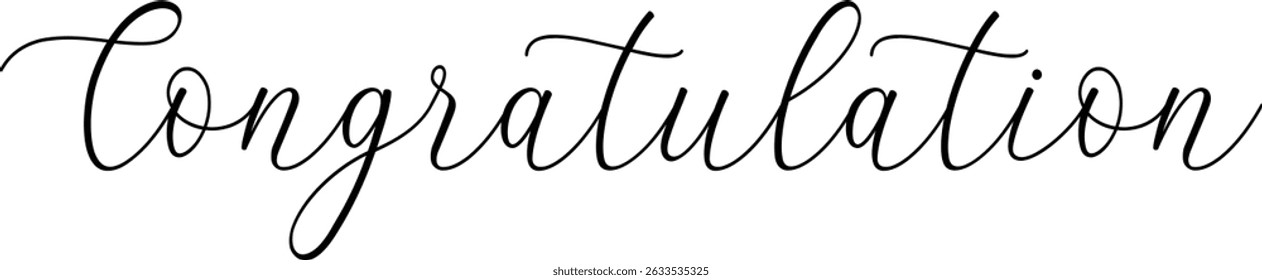 Congratulation text in black color isolated on white background. Hand drawn lettering style, one line drawing, signature, calligraphy, monoline. vector Illustration use for banner design.
