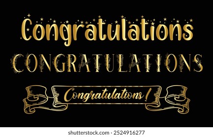 Congratulation text design. Congratulations hand drawn lettering for wishing card design. Calligraphy text design.