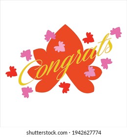 congratulation typography in yellow color on red hearts on white color background