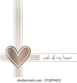 Congratulation vector postcard/card. With all my heart. Valentine's Day quote on white background.