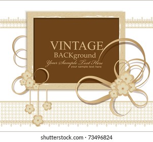 congratulation vector vintage background with ribbons, flowers, lace