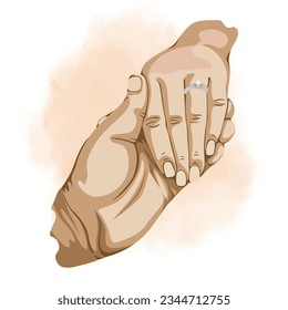 congratulation for your wedding. illustration of the hands of two lovers holding each other lovingly