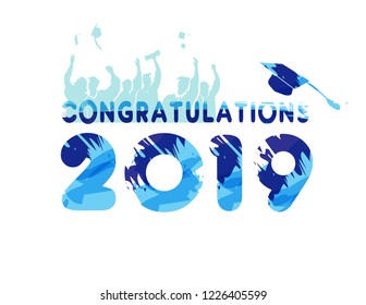 Congratulations for 2018 graduation with mortar in water colors.