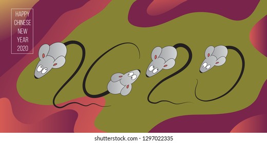 Congratulations to the 2020 Chinese new year, rats form from its tails figure 2020.  Rat Illustration on color background