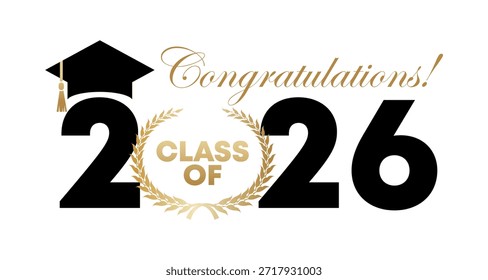 Parabéns 2026 classe de educação. Para o logotipo da classe ou da graduação, classe de graduação de 2026. Eps de ilustração vetorial