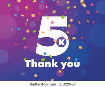 Congratulations 5K followers thanks banner background with confetti