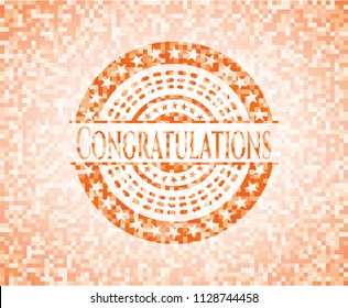 Congratulations abstract orange mosaic emblem with background