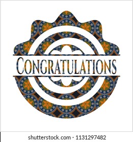 Congratulations arabesque style emblem. arabic decoration.