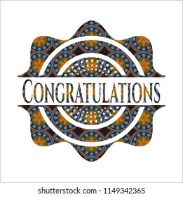 Congratulations arabic style emblem. Arabesque decoration.