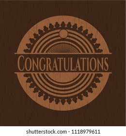 Congratulations badge with wood background