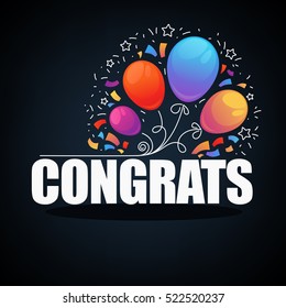 Congratulations banner with balloons, confetti and text Congrats. 