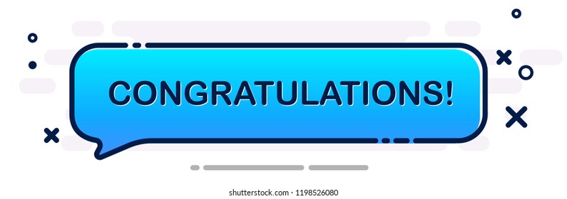 Congratulations banner with blue cartoon speech bubble. Vector background.
