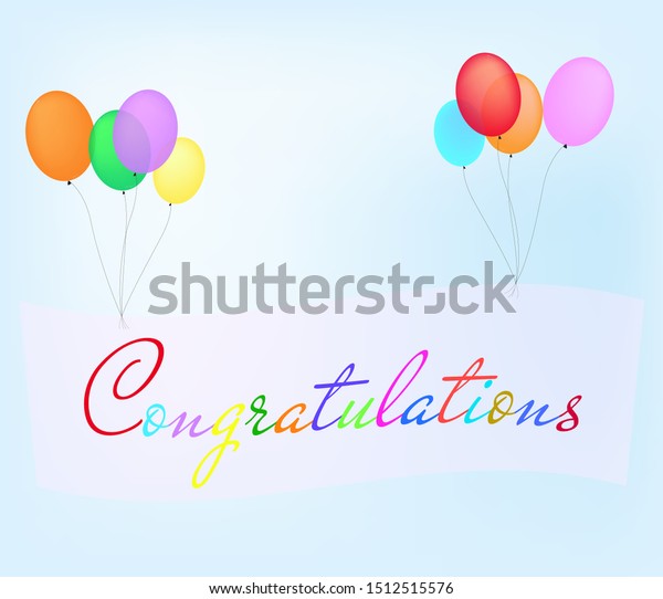 Congratulations Banner Colorful Balloons Floating Blue Stock Vector ...