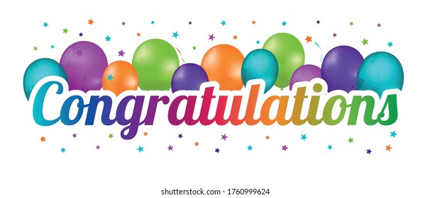 Congratulations Banner - Colorful Vector Illustration With Confetti Stars And Balloons