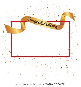 Congratulations banner design confetti vector. Luxury red frame with space for your text.