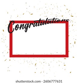 Congratulations banner design confetti vector. Luxury red frame with space for your text.