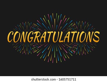 Congratulations to the banner with fireworks. Vector stock illustration..
