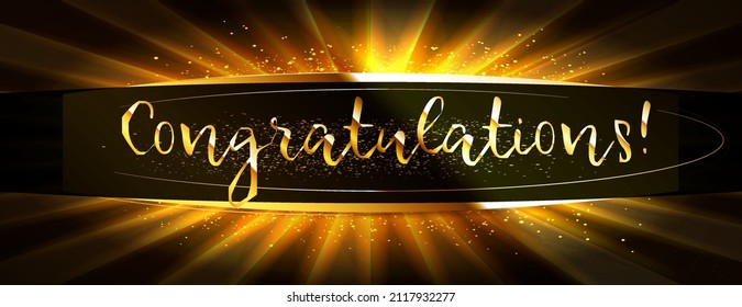 Congratulations Banner With Golden Confetti And Ribbon. Vector Illustration