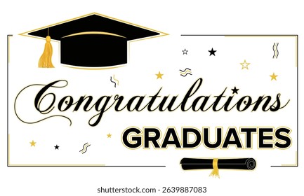 Congratulations Banner Graduation Cap with Certificate