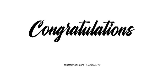 Congratulations banner, hand drawn calligraphy text. Handwritten congratulate sign.