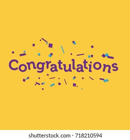 Congratulations banner with paper confetti. Flat design vector illustration.