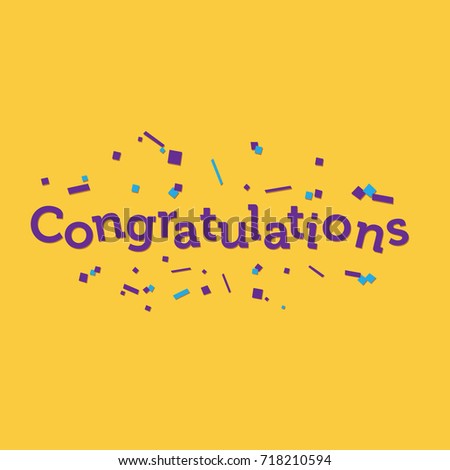 Congratulations banner with paper confetti. Flat design vector illustration.