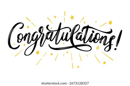 Anuncio de felicitaciones, texto del cartel que escribe el texto de la caligrafía Ilustración vectorial aislada Felicitaciones en un fondo blanco.
