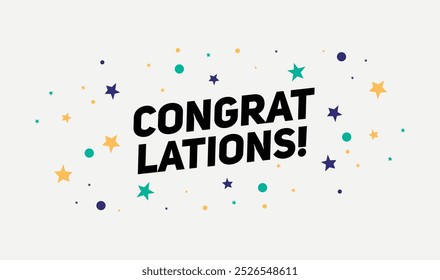 Congratulations banner with stars above and below. Ideal for celebrating special moments with a clean, modern look.