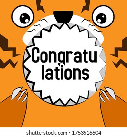 congratulations, beautiful greeting card background or banner with cute tiger theme. vector