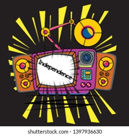 congratulations, Beautiful greeting card poster with vintage Television and comic or cartoon style