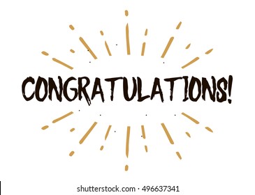 Congratulations. Beautiful greeting card poster calligraphy black text Word gold fireworks. Hand drawn design elements, handwritten modern brush lettering white background isolated vector