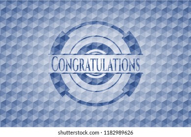 Congratulations blue emblem with geometric background.