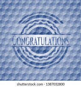 Congratulations blue emblem with geometric background. Vector Illustration. Detailed.