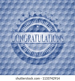 Congratulations blue polygonal emblem.