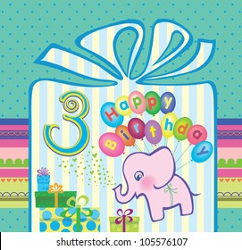 Congratulations for a boy with a 3 year anniversary. Elephant flying hot air balloons.