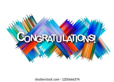 Congratulations. Bright modern design. Colorful gradient paint brush. spectral design. Acrylic paint. Spot. For printing on cards
