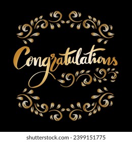 Congratulations brush calligraphy handwritten phrase. Gold color style. 