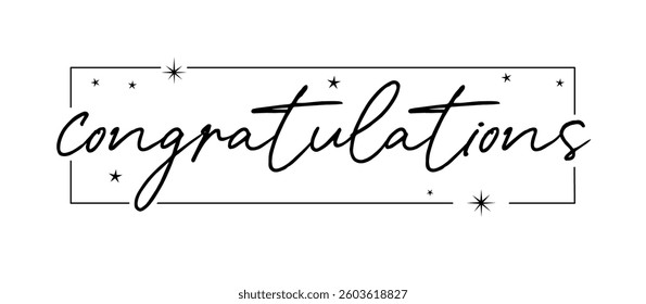 Congratulations calligraphic banner with elegant square frame. Congratulating design for congrats card.