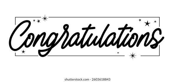 Congratulations calligraphic banner with elegant square frame. Congratulating design for congrats card.