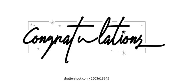 Congratulations calligraphic banner with elegant square frame. Congratulating design for congrats card.