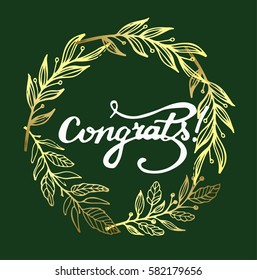 Congratulations calligraphy with floral decor. Hand written text. Lettering. Calligraphic banner.