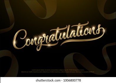 Congratulations. Calligraphy Lettering. Handwritten phrase with golden text on dark background